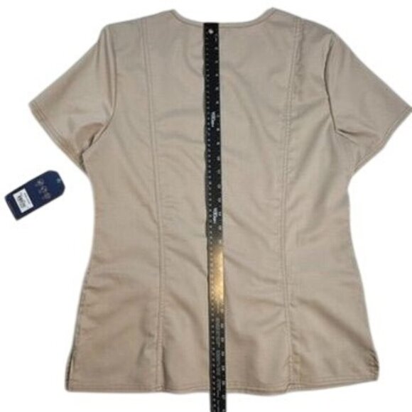 Cherokee Revolution Modern Classic Scrub Top Women Medium Khaki V-Neck NEW - Picture 11 of 11